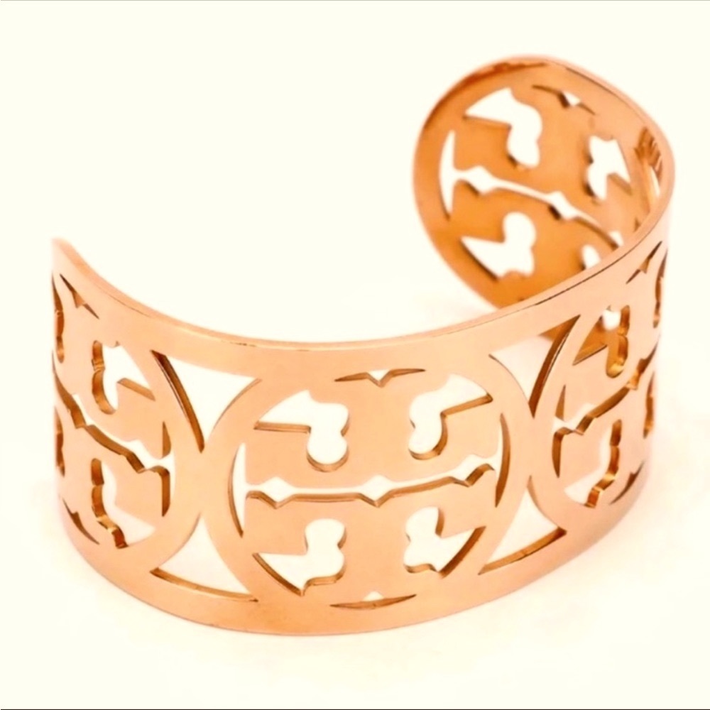 Tory Burch sale Rose gold Double T logo wide cuff bracelet - Picture 3 of 4